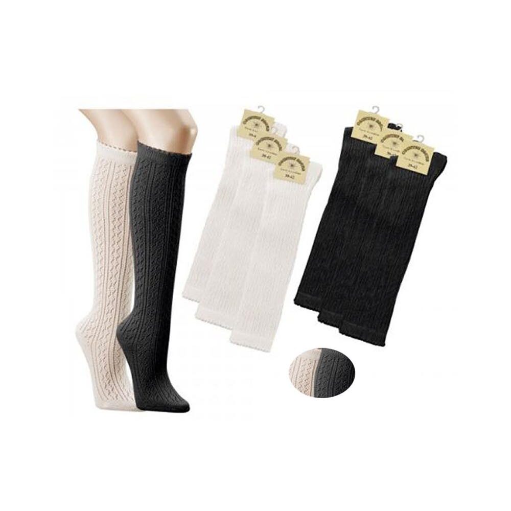 Kniestrümpfe-Häkellook Weiß Schwarz Trachtenmode -3473