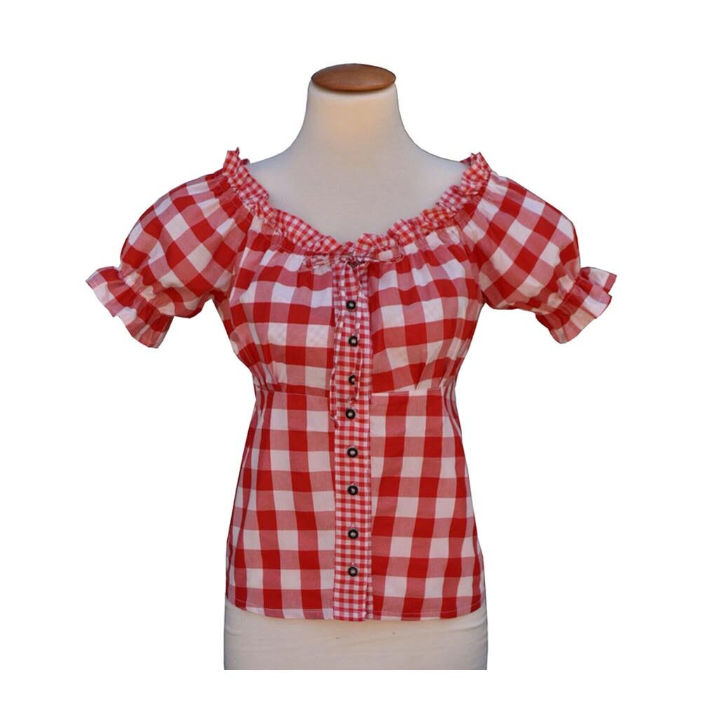 Trachtenbluse Dirndlbluse Carmenausschnitt Bluse Rotkariert - 317