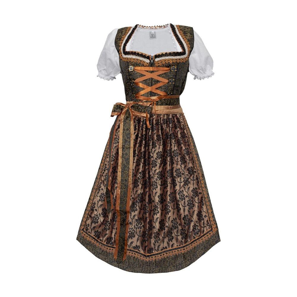 Dirndl Mididirndl Schwarz Gold mit Bluse 3 tlg. 60 cm - Gloria