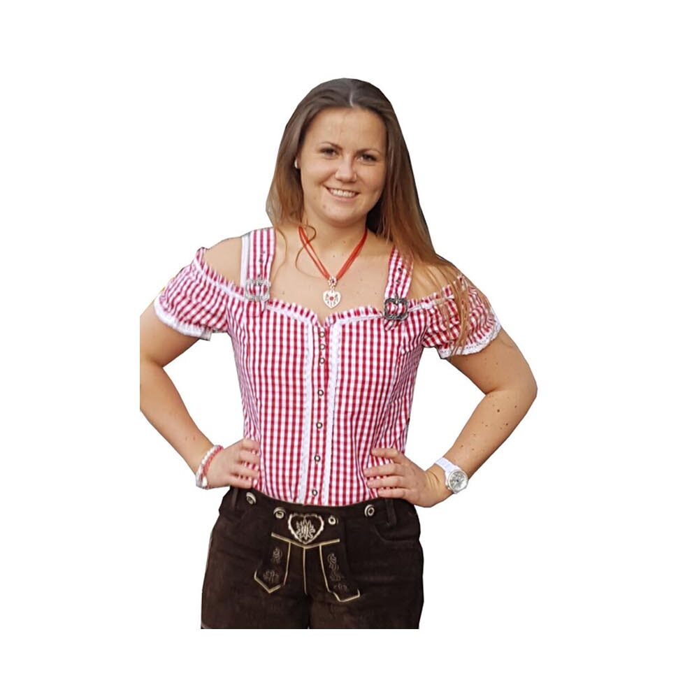 Trachtenbluse Dirndlbluse mit Träger Bluse Rotkariert - 312