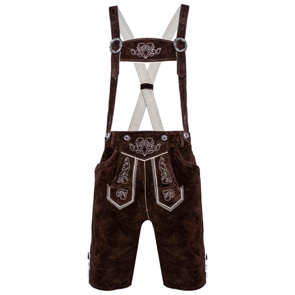 Trachtenlederhose Lederhose Kurzhose Trachtenhose mit Träger dunkelbraun - 792