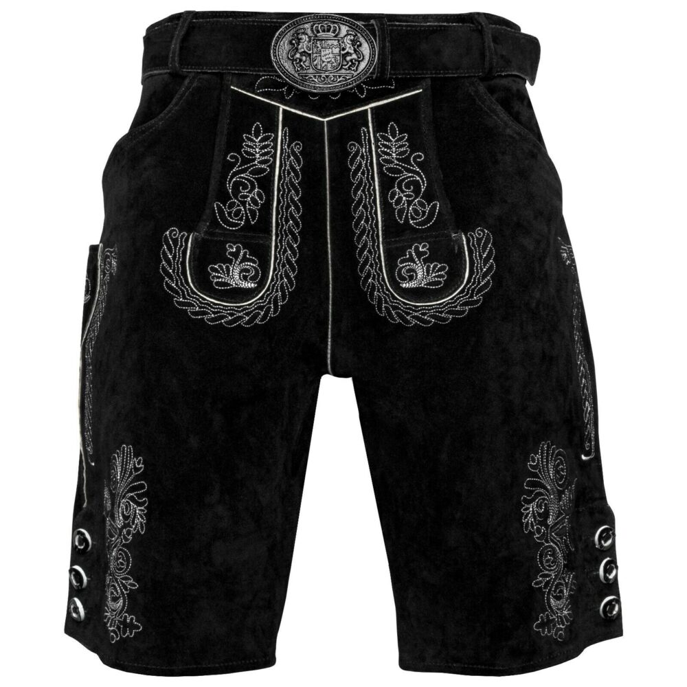 Trachtenlederhose Lederhose Kurzhose Trachtenhose mit Gürtel schwarz - 794N