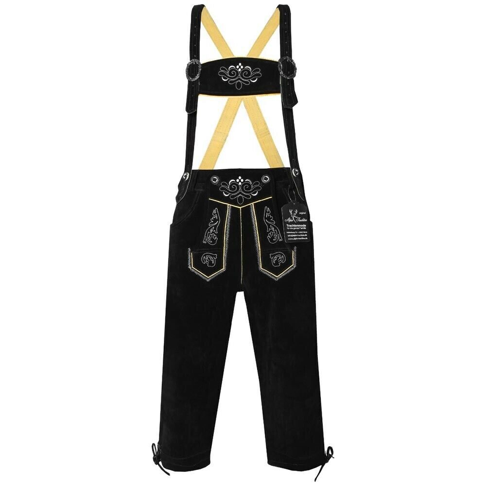 Herren Trachtenlederhose Lederhose Kniebundhose Trachtenhose Schwarz - 788
