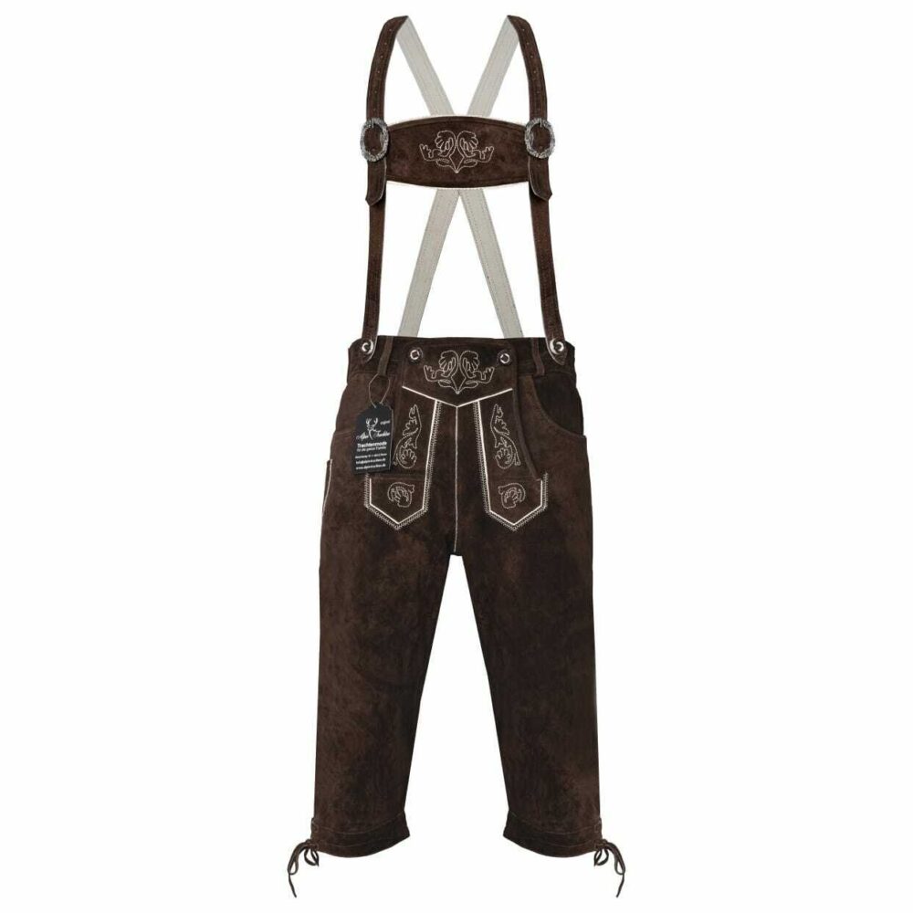 Herren Trachtenlederhose Lederhose Kniebundhose Trachtenhose Dunkelbraun - 786