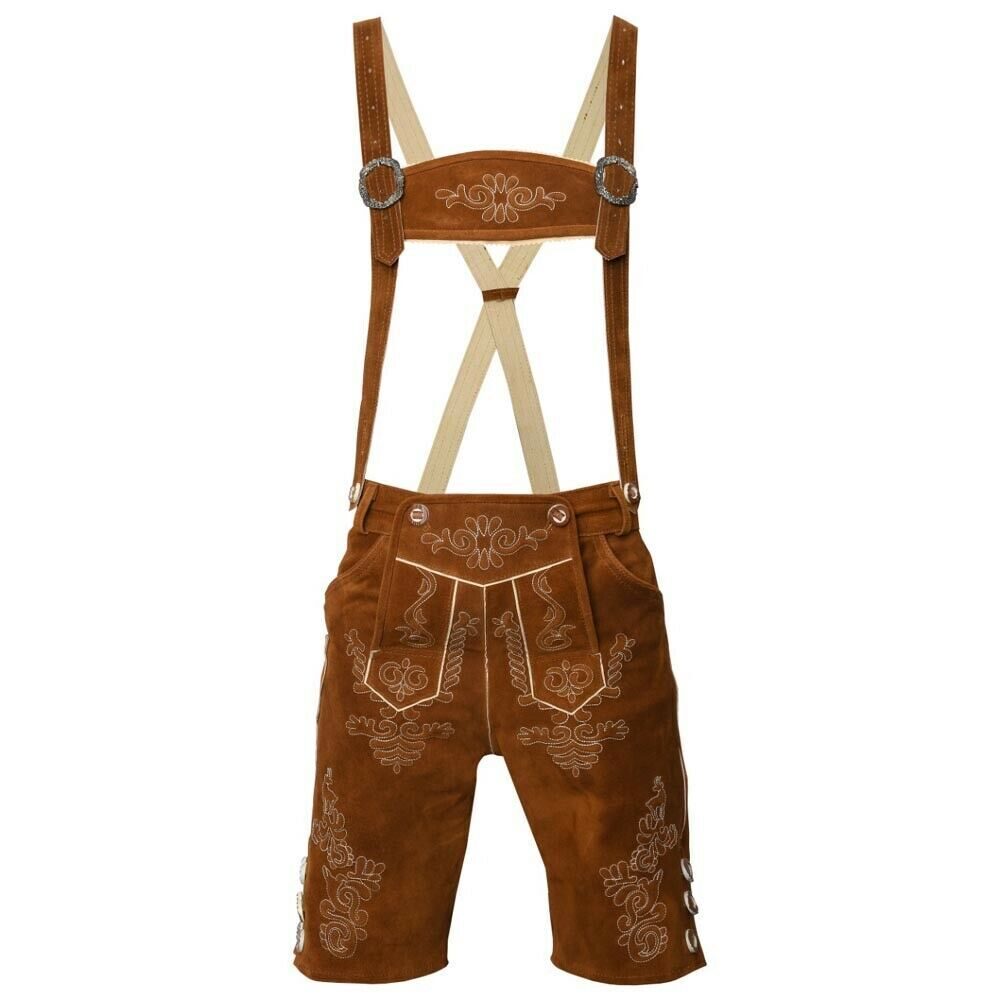 Trachtenlederhose Lederhose Kurzhose Trachtenhose mit träger hellbraun - 791
