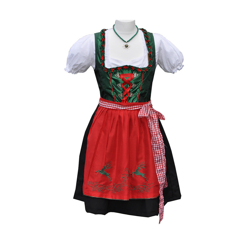 Dirndl Minidirndl Trachtenkleid Grün Rot mit 2 tlg. - Chrissy
