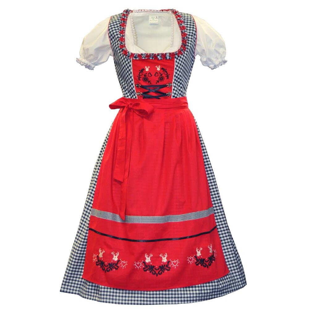 Midi Dirndl Mididirndl Rot Schwarz mit Stickerei 3tlg.Set-Eva