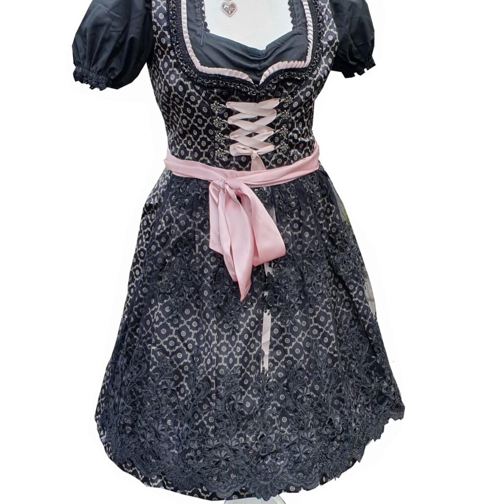 Dirndl mit Spitzenschürze Mididirndl Schwarz 3.tlg von Muniba Collection-0260