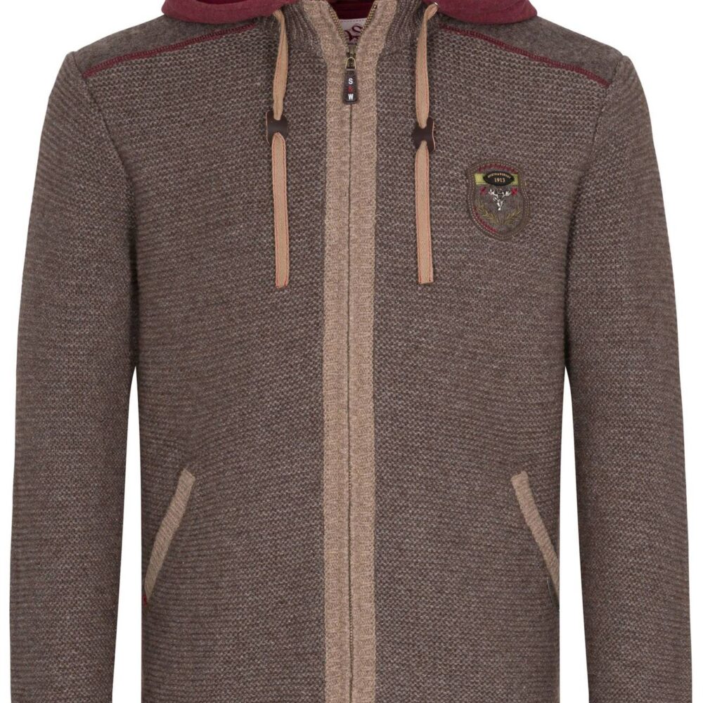 CARDIGAN "DAKAR", BEIGE-BROWN/D,RED