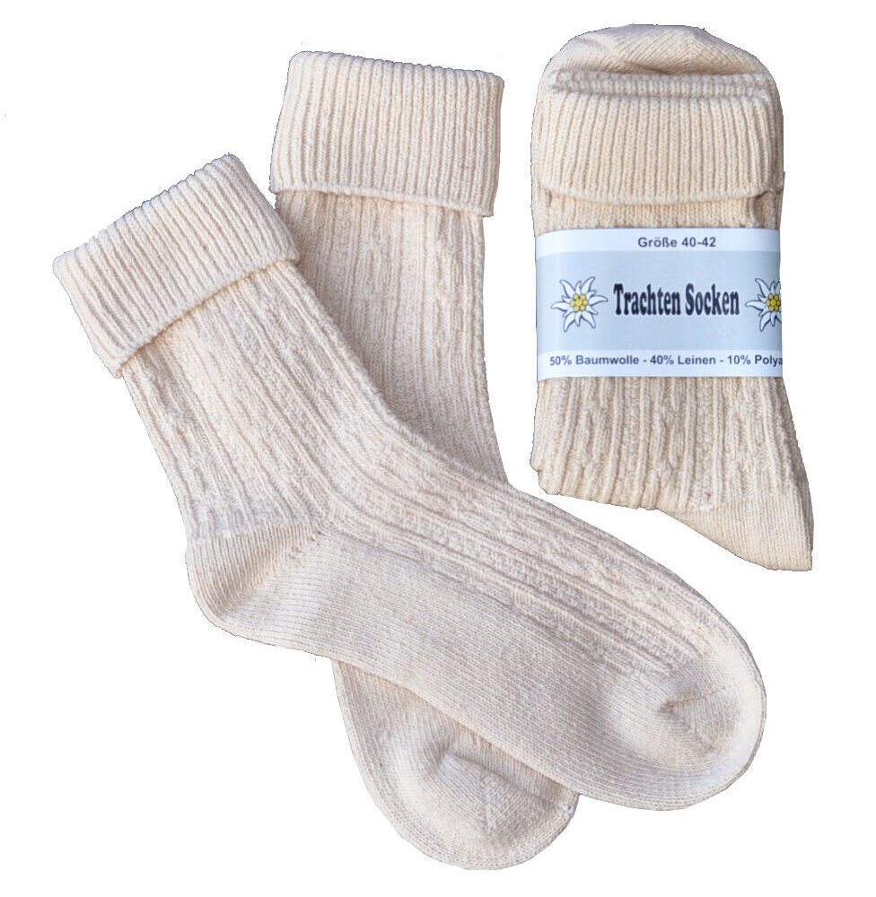 Trachtensocken Umschlagsocken Trachtenstrümpfe Beige AT-65